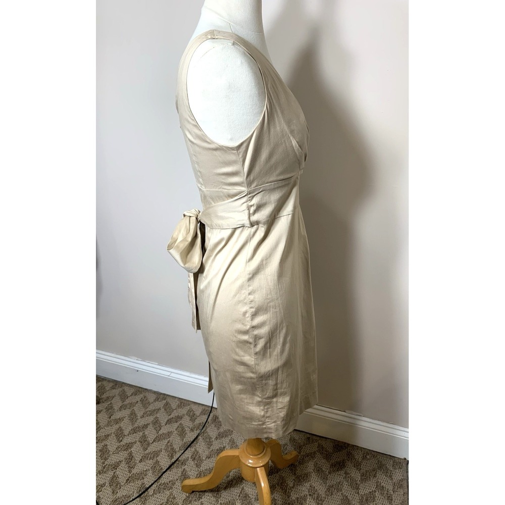 Talbots Sundress Womens Petite 8 Khaki Cotton Stretch‎ Neutral Bow V-Neck - Picture 5 of 11